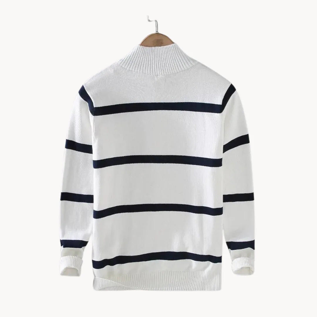 Men's Striped Quarter Zip Sweater | Casual Knit Jumper 6