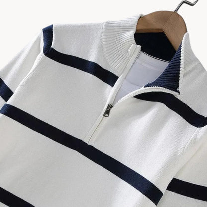 Men's Striped Quarter Zip Sweater | Casual Knit Jumper 7