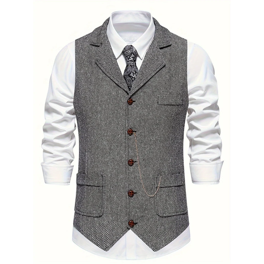 Men's Tailored Lapel Vest | Formal Button-Front Waistcoat 0