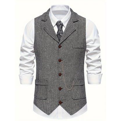 Men's Tailored Lapel Vest | Formal Button-Front Waistcoat 0