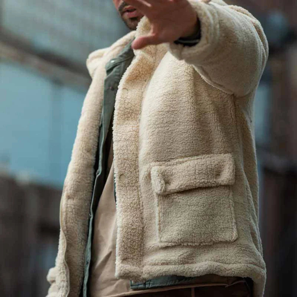 Men's Teddy Fleece Hooded Jacket Warm Casual Layer 3