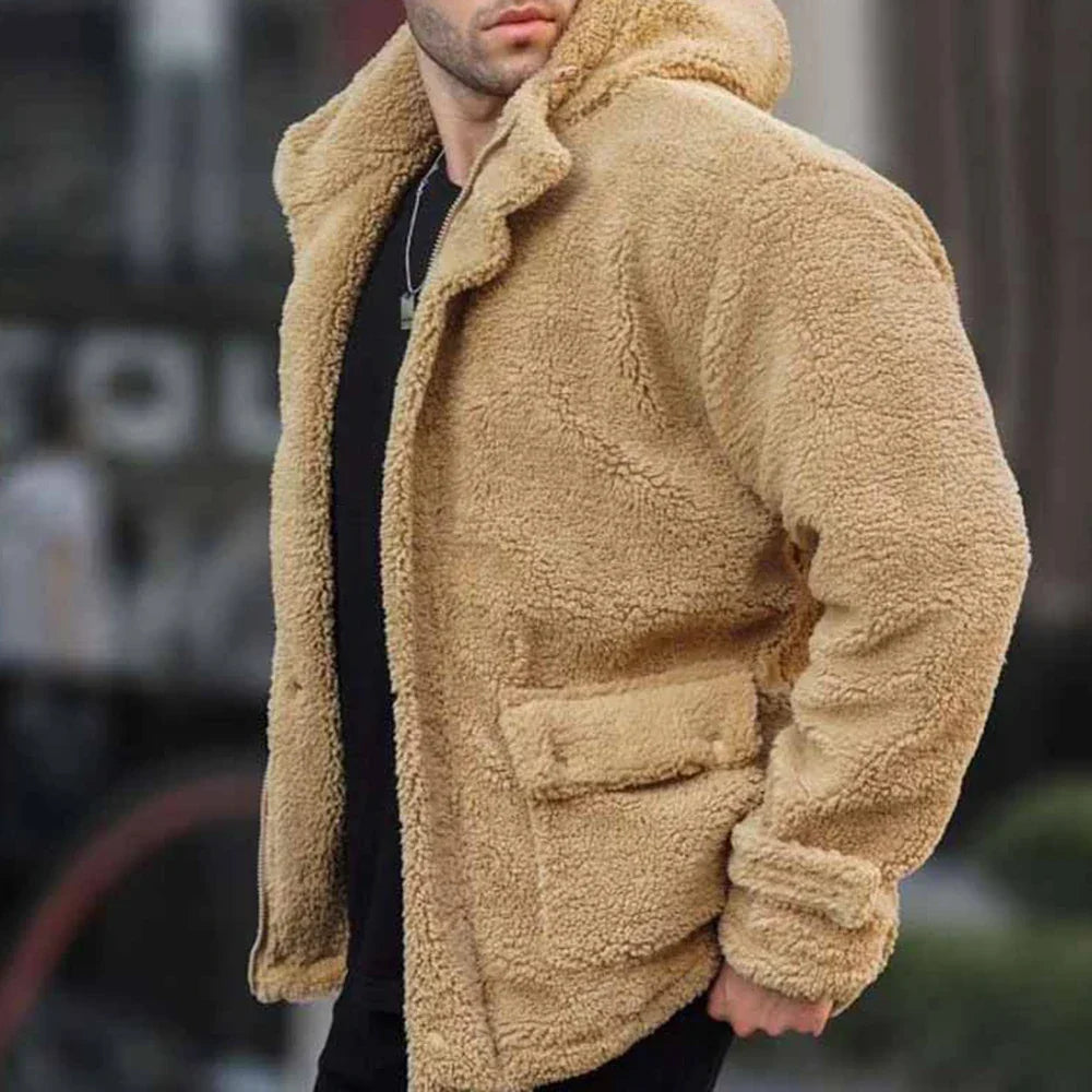 Men's Teddy Fleece Hooded Jacket Warm Casual Layer 4