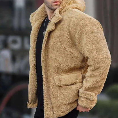 Men's Teddy Fleece Hooded Jacket Warm Casual Layer 4