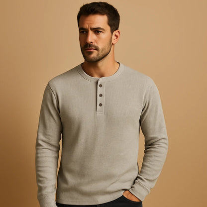Men's Textured Henley Shirt | Casual Long Sleeve Top 0