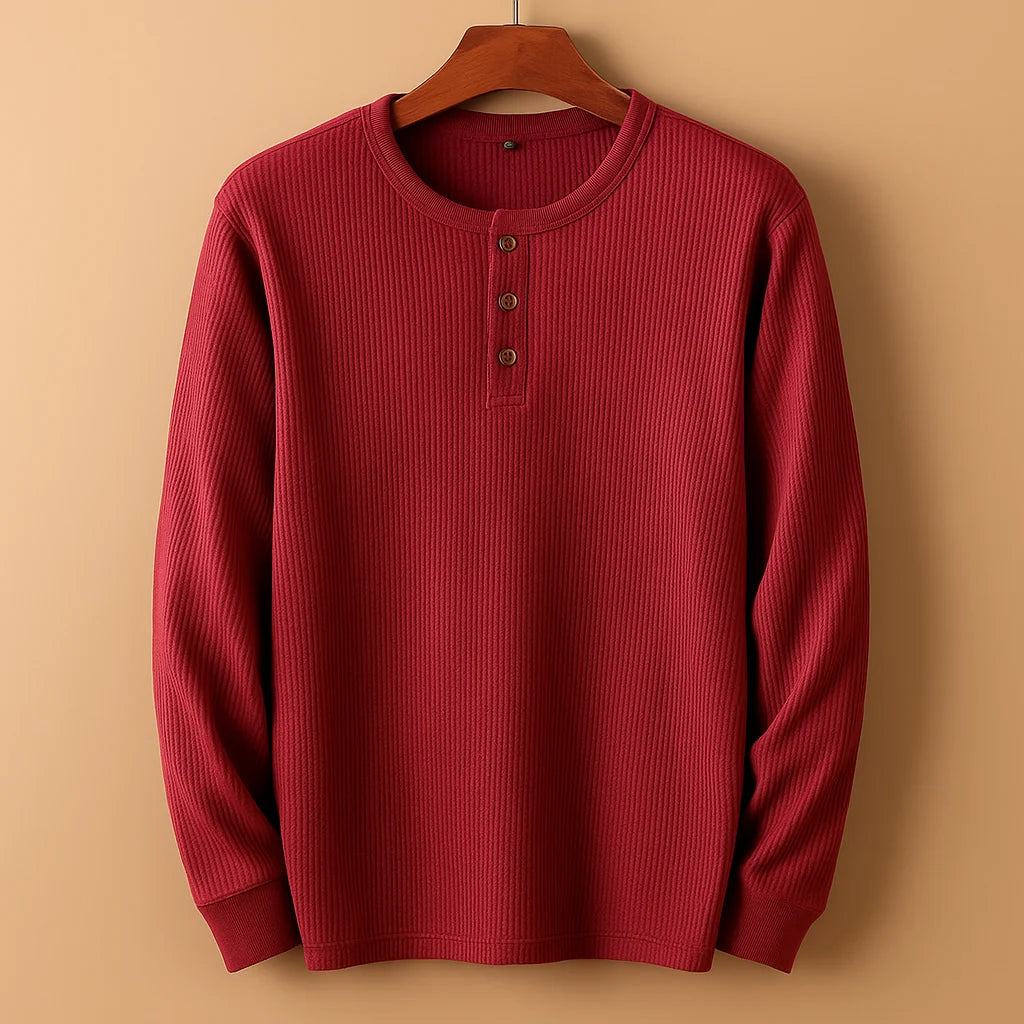 Men's Textured Henley Shirt | Casual Long Sleeve Top 1
