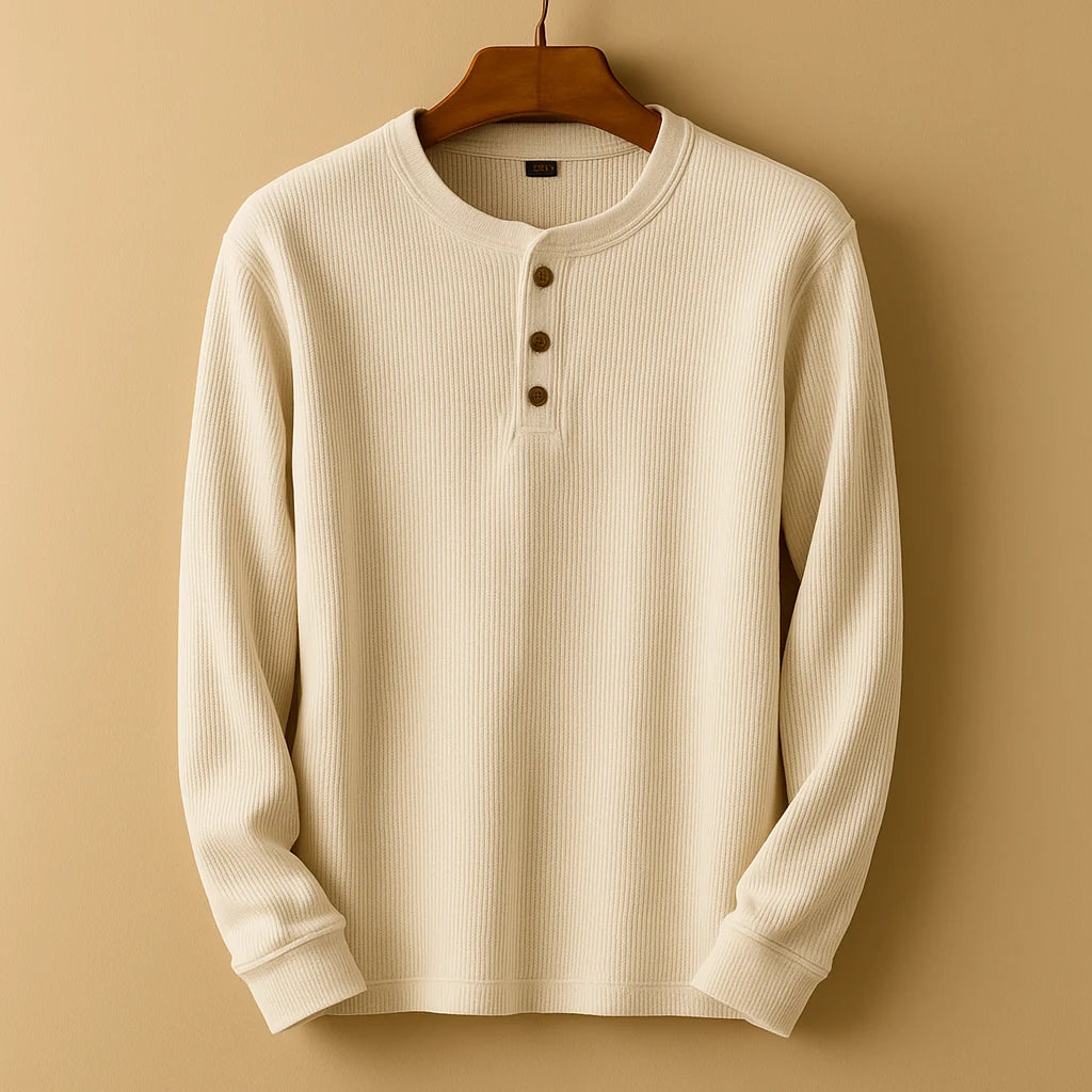 Men's Textured Henley Shirt | Casual Long Sleeve Top 2