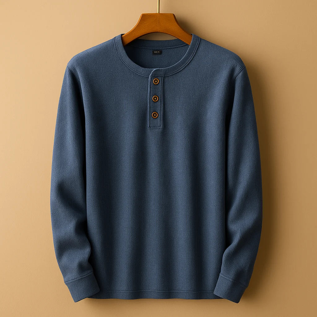 Men's Textured Henley Shirt | Casual Long Sleeve Top 3