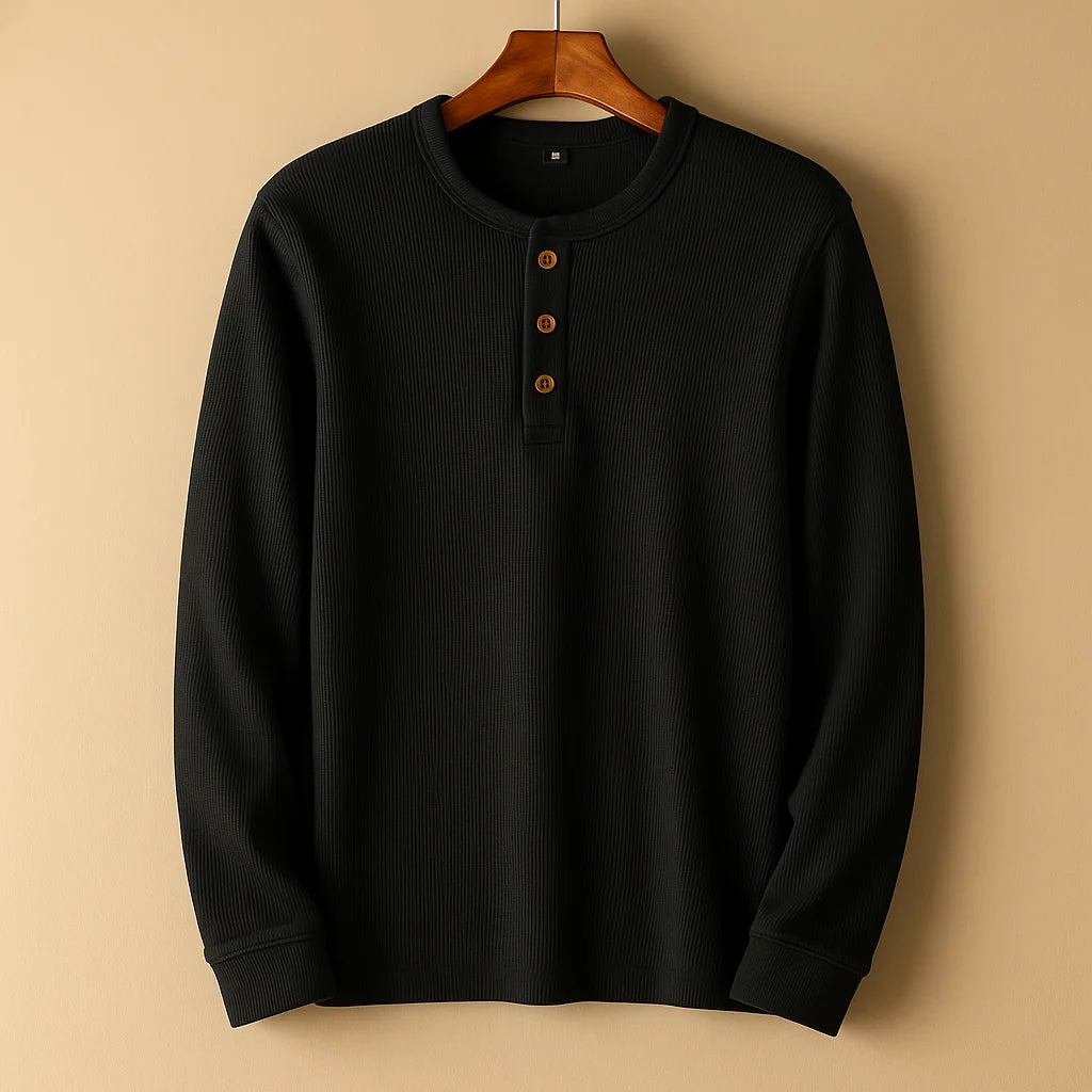 Men's Textured Henley Shirt | Casual Long Sleeve Top 4