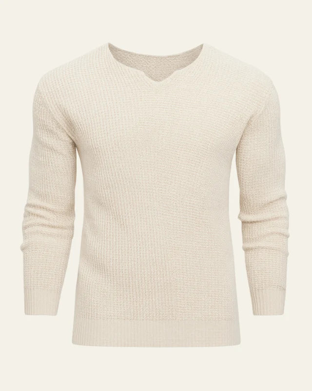 Men's Waffle-Knit V-Neck Sweater | Regular Fit Long Sleeve 0