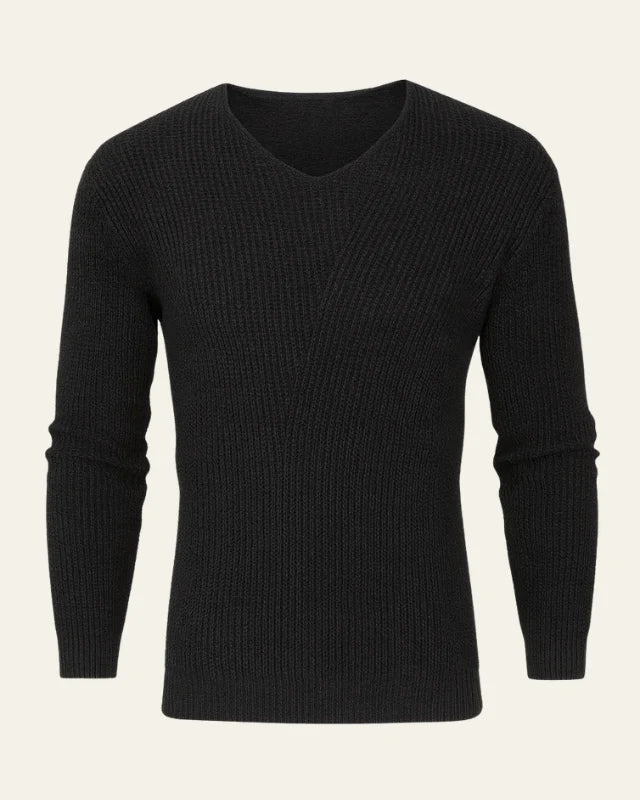 Men's Waffle-Knit V-Neck Sweater | Regular Fit Long Sleeve 1