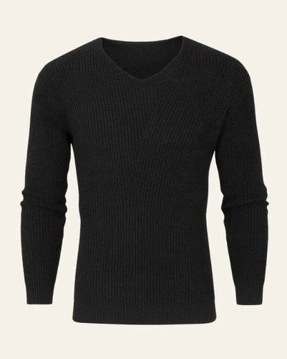 Men's Waffle-Knit V-Neck Sweater | Regular Fit Long Sleeve 1