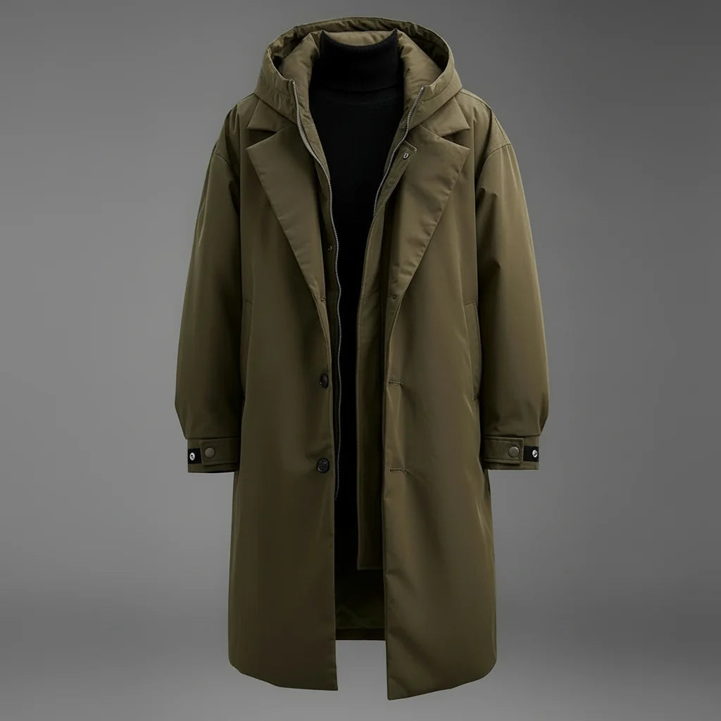 Men's Waterproof Hooded Trench Coat Long Weather-Ready Layer 0