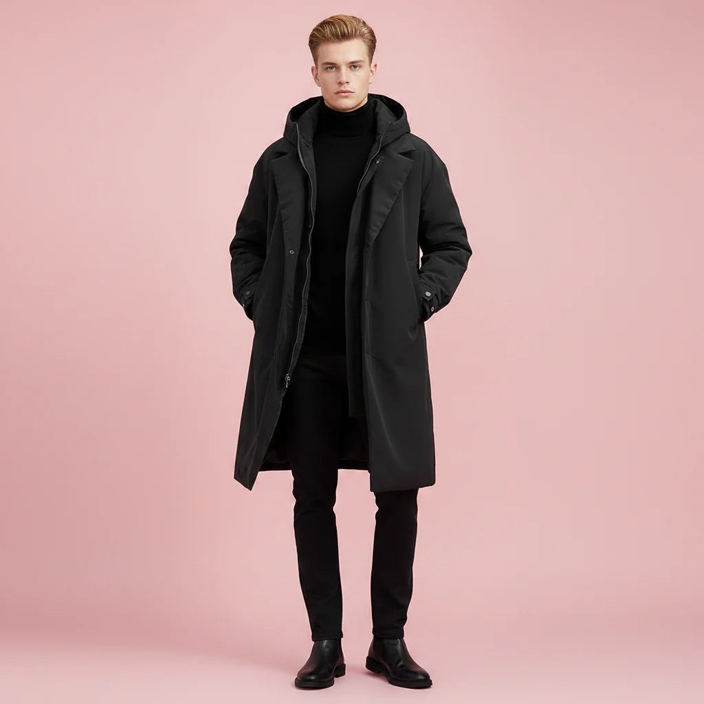 Men's Waterproof Hooded Trench Coat Long Weather-Ready Layer 2