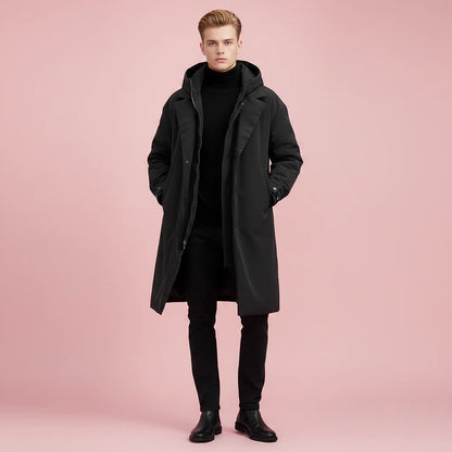 Men's Waterproof Hooded Trench Coat Long Weather-Ready Layer 2