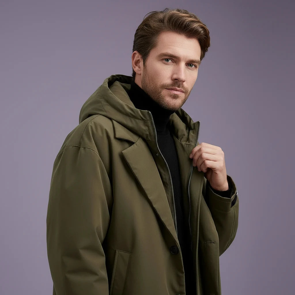 Men's Waterproof Hooded Trench Coat Long Weather-Ready Layer 4