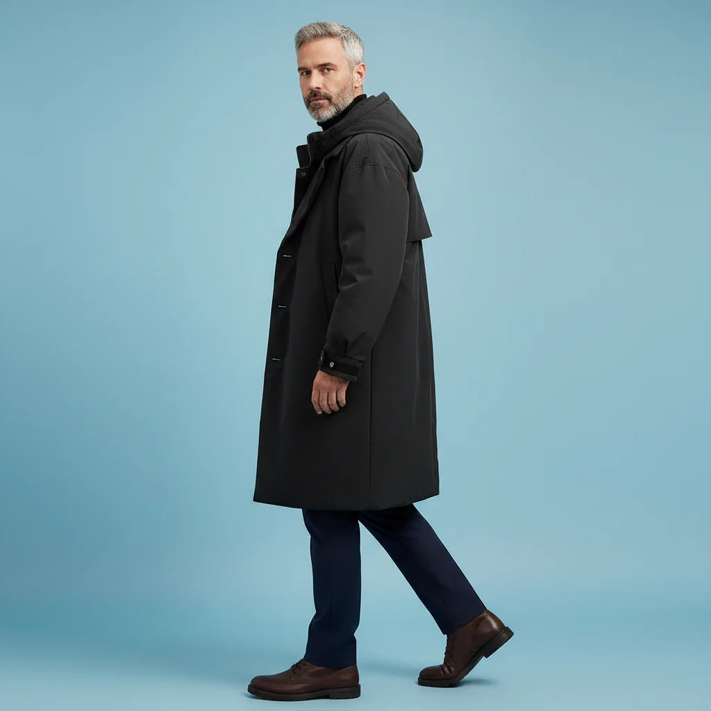 Men's Waterproof Hooded Trench Coat Long Weather-Ready Layer 5