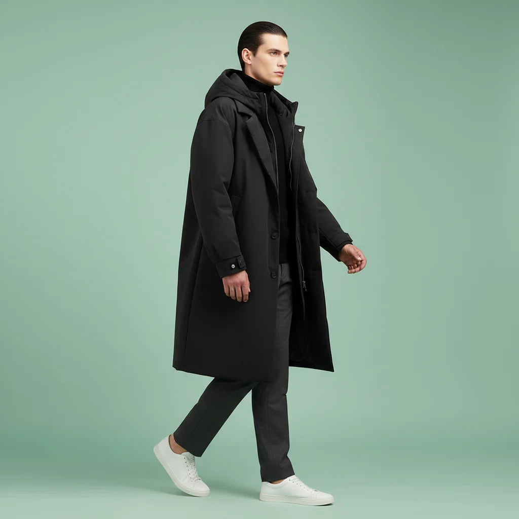 Men's Waterproof Hooded Trench Coat Long Weather-Ready Layer 6