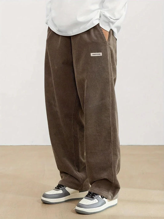Men's Wide-Leg Corduroy Trousers | Casual Fit Trousers 0