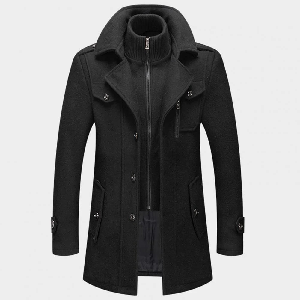 Men's Wool Blend Coat Stand Collar Black 1