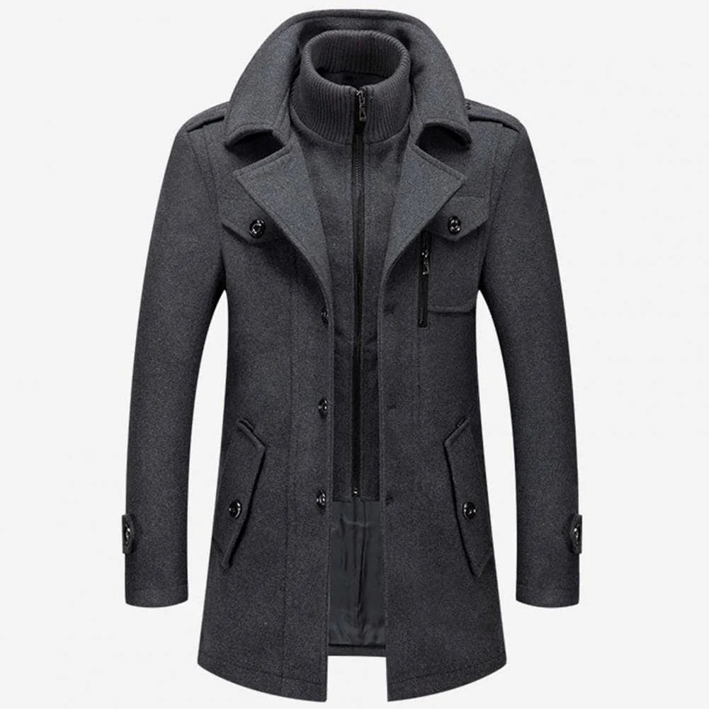 Men's Wool Blend Coat Stand Collar Black 2