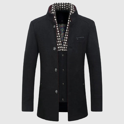 Men's Wool Blend Overcoat with Stand-Up Collar 0