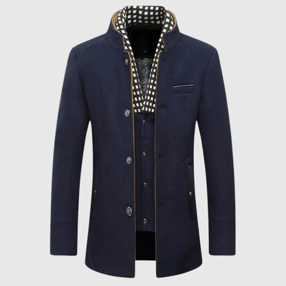 Men's Wool Blend Overcoat with Stand-Up Collar 1