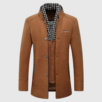 Men's Wool Blend Overcoat with Stand-Up Collar 2