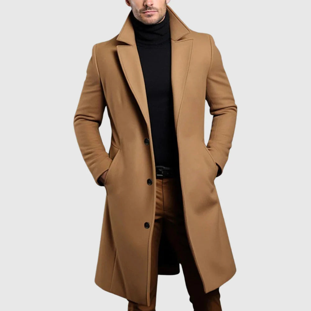 Men's Wool Long Coat with Lapel Collar 0