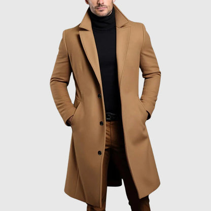 Men's Wool Long Coat with Lapel Collar 0