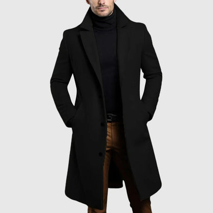 Men's Wool Long Coat with Lapel Collar 1