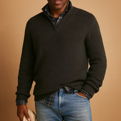 Men's Wool Quarter-Zip Sweater | Ribbed High-Collar Pullover 2