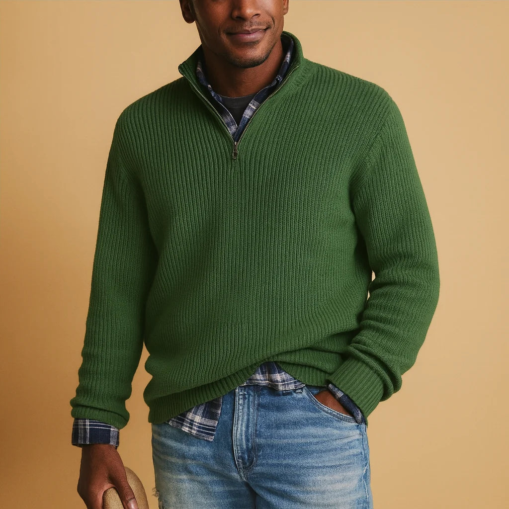 Men's Wool Quarter-Zip Sweater | Ribbed High-Collar Pullover 3