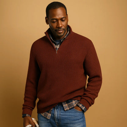 Men's Wool Quarter-Zip Sweater | Ribbed High-Collar Pullover 4