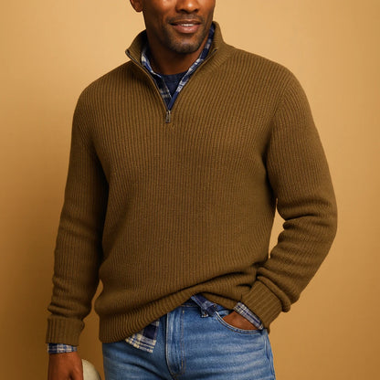 Men's Wool Quarter-Zip Sweater | Ribbed High-Collar Pullover 5