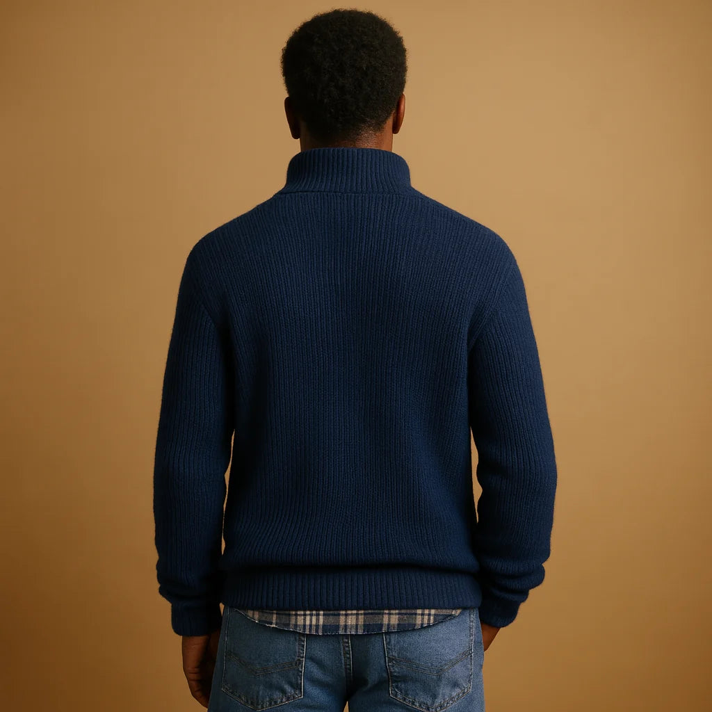 Men's Wool Quarter-Zip Sweater | Ribbed High-Collar Pullover 6