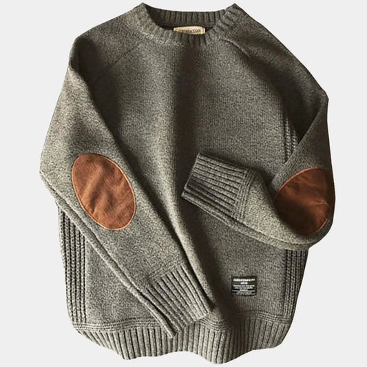 Men's Wool Sweater Black Ribbed Cuffs Elbow Patches 0