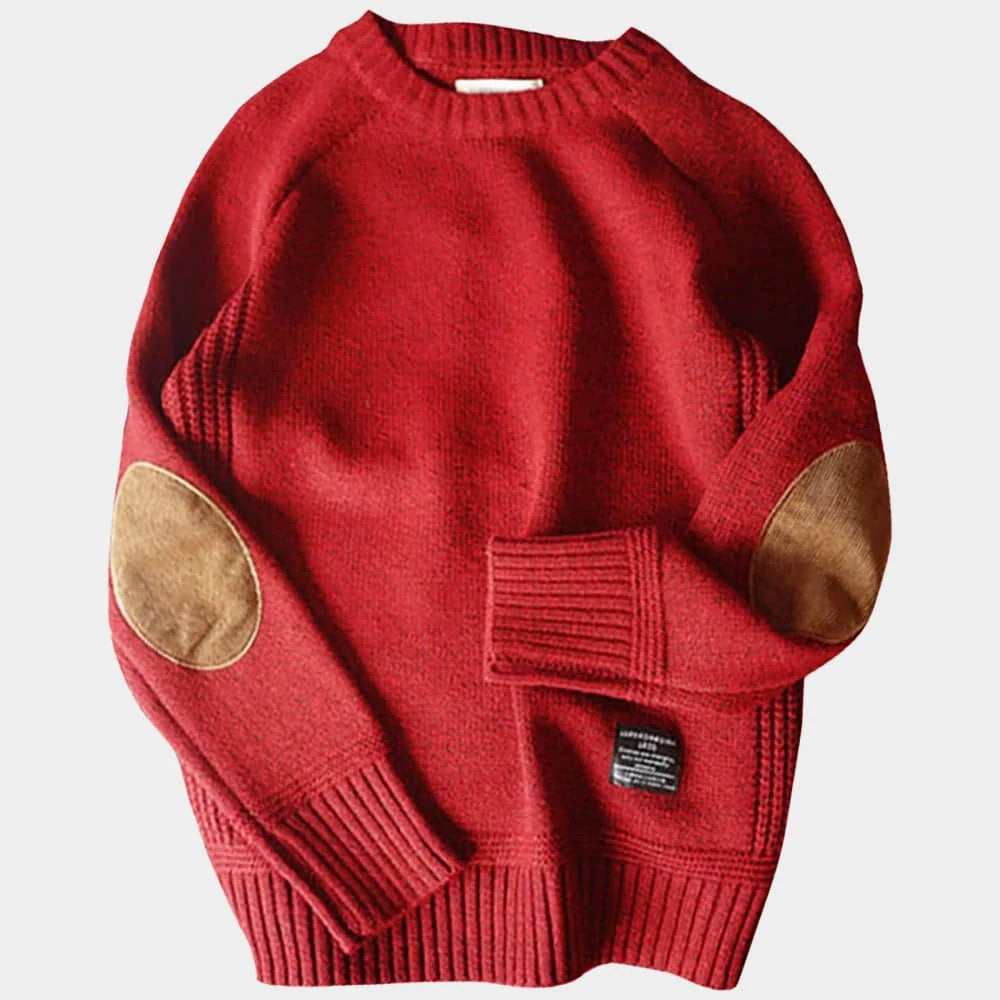 Men's Wool Sweater Black Ribbed Cuffs Elbow Patches 1