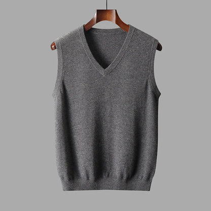 Men's Wool V Neck Sweater Vest | Classic Knitted Layering Piece 1