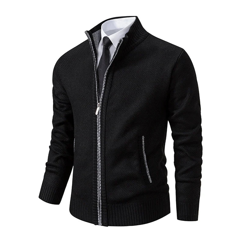 Men's Zip Cardigan | Textured Knit Layer with Stand Collar 0