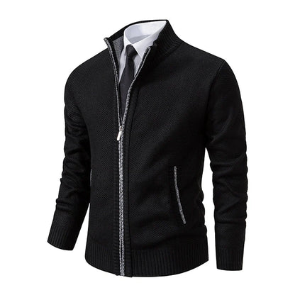 Men's Zip Cardigan | Textured Knit Layer with Stand Collar 0
