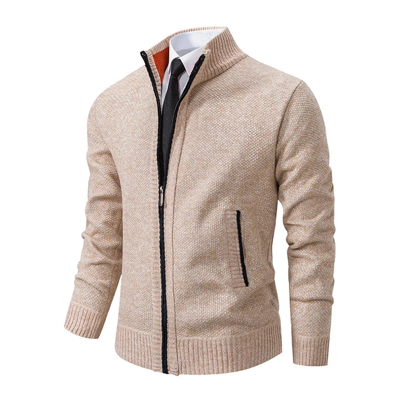 Men's Zip Cardigan | Textured Knit Layer with Stand Collar 1