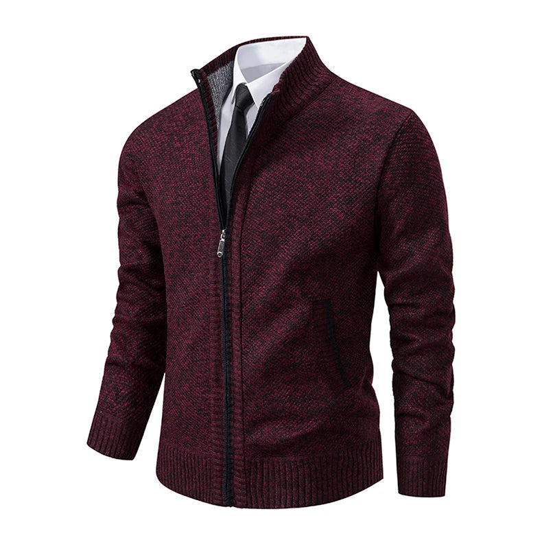 Men's Zip Cardigan | Textured Knit Layer with Stand Collar 2