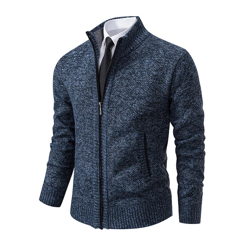 Men's Zip Cardigan | Textured Knit Layer with Stand Collar 4