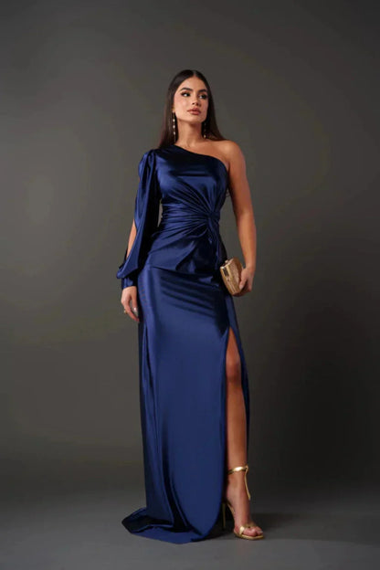 One Shoulder Satin Maxi Dress | Evening Gown for Formal Events 7