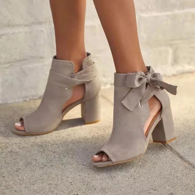 Peep-Toe Black Ankle Boots | Women’s Booties with Bow Tie 0