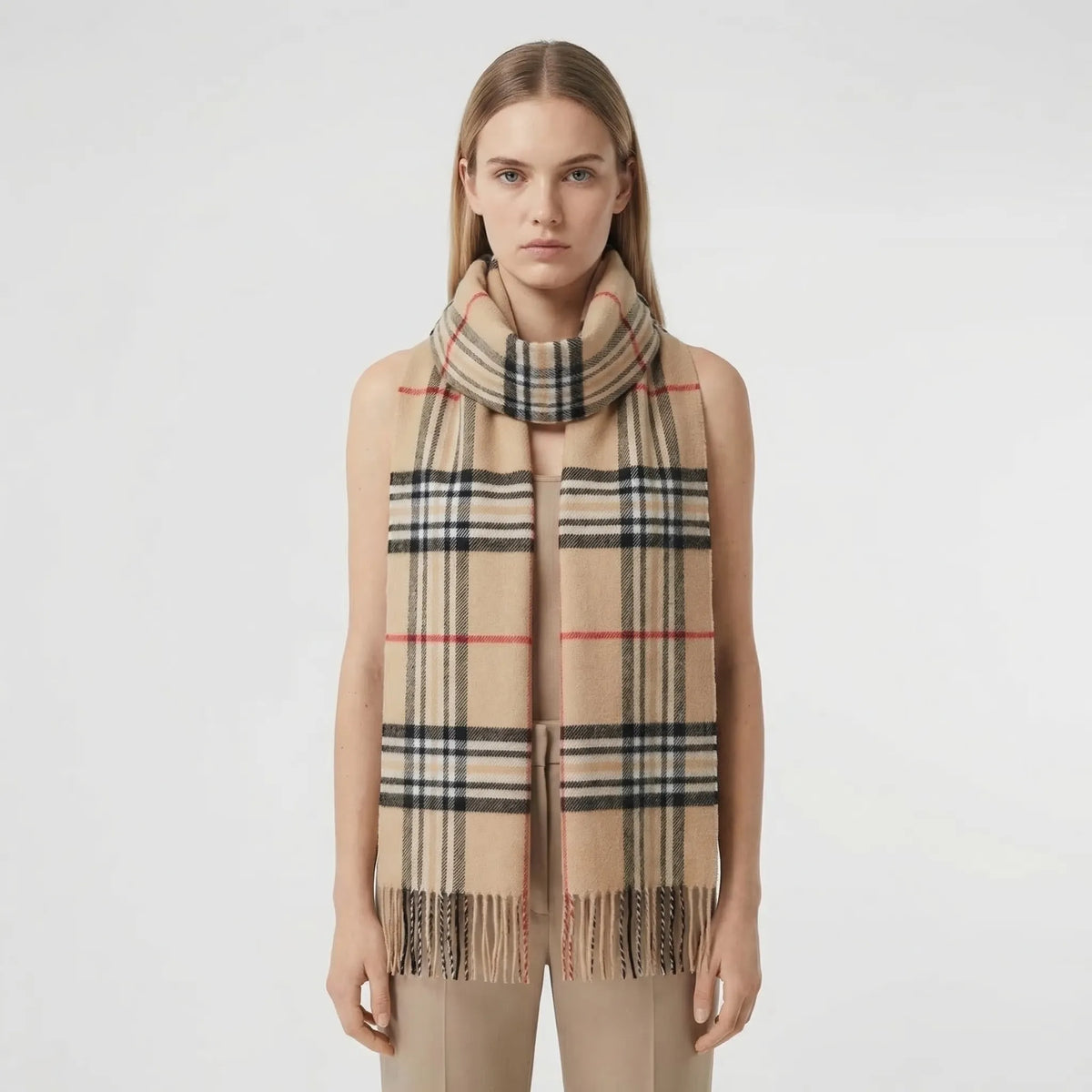 Plaidora | Classic Plaid Fringe Winter Scarf Camel 0