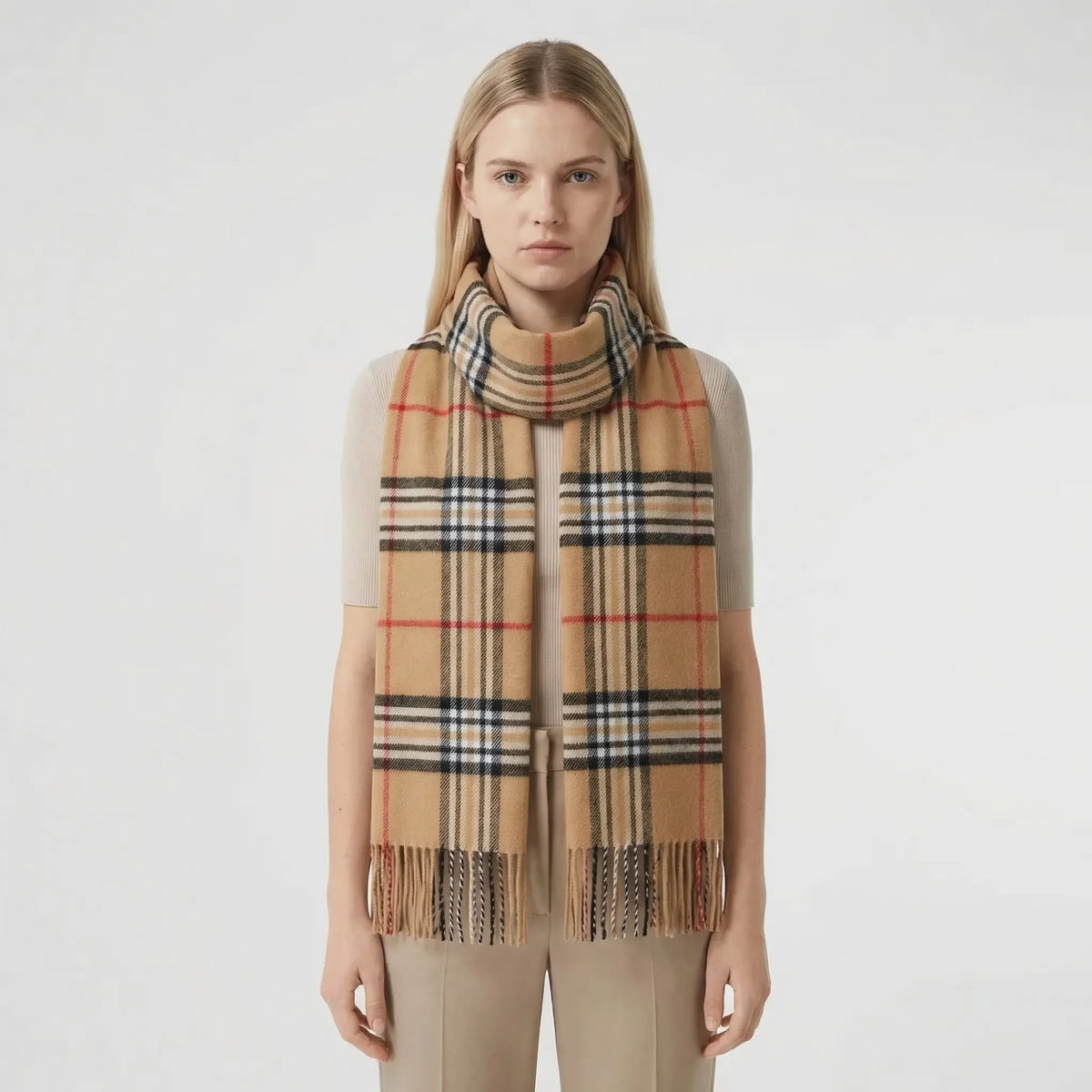 Plaidora | Classic Plaid Fringe Winter Scarf Camel 5