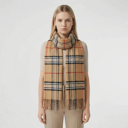 Plaidora | Classic Plaid Fringe Winter Scarf Camel 5