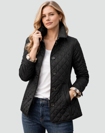 Quilted Mid-Season Jacket Women Lightweight Button Front Coat 0