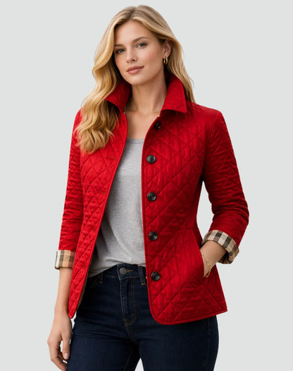 Quilted Mid-Season Jacket Women Lightweight Button Front Coat 3